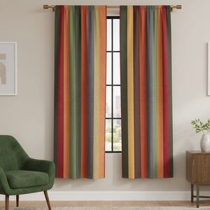 Folk N Funky Autumn Stripe Curtain Pair 2 Panels 20x62" Mod Vertical Stripe